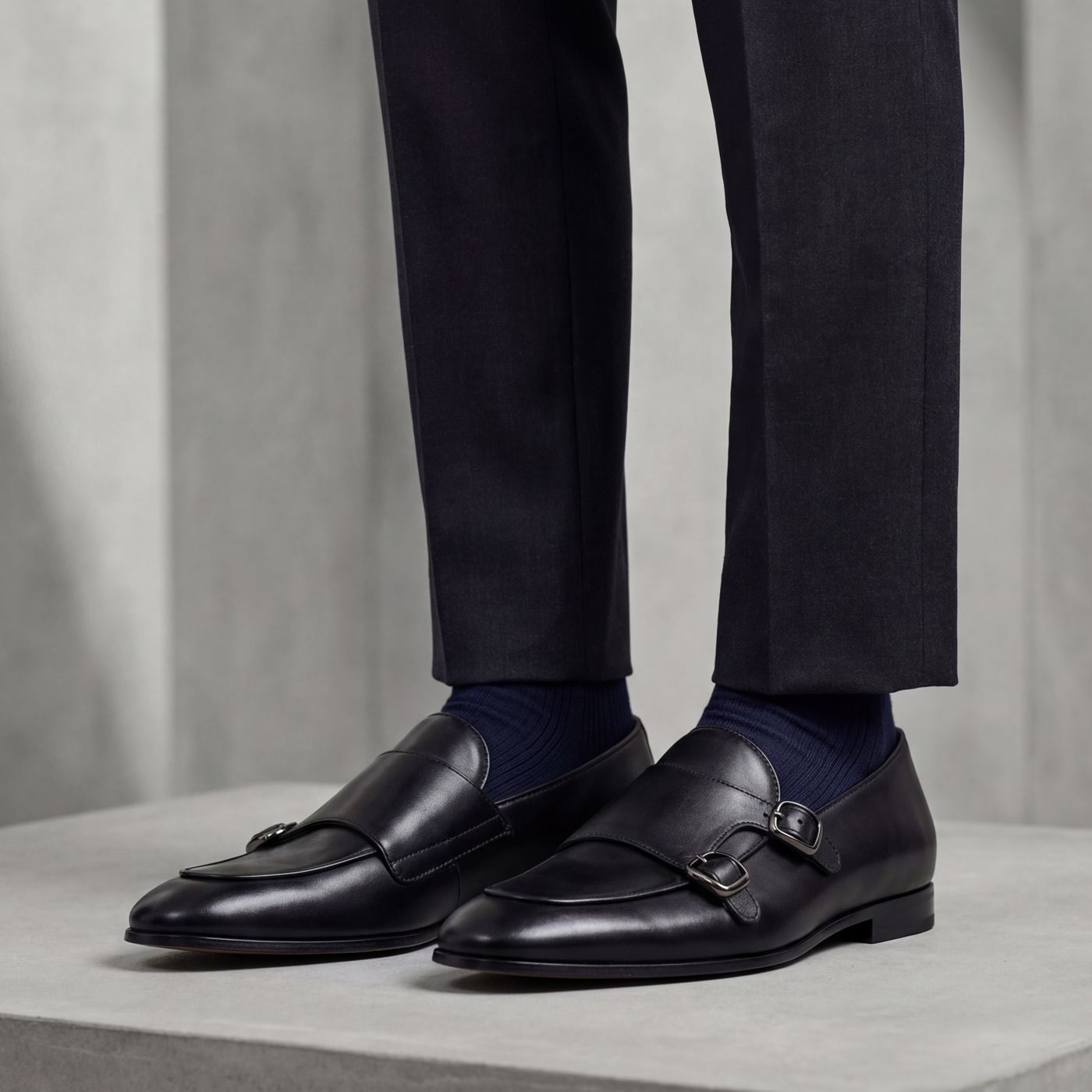 Doppia fibbia Enrico in vitello nero