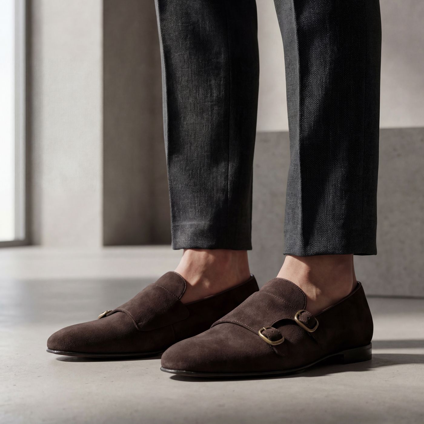 Doppia fibbia Yari in camoscio testa di moro