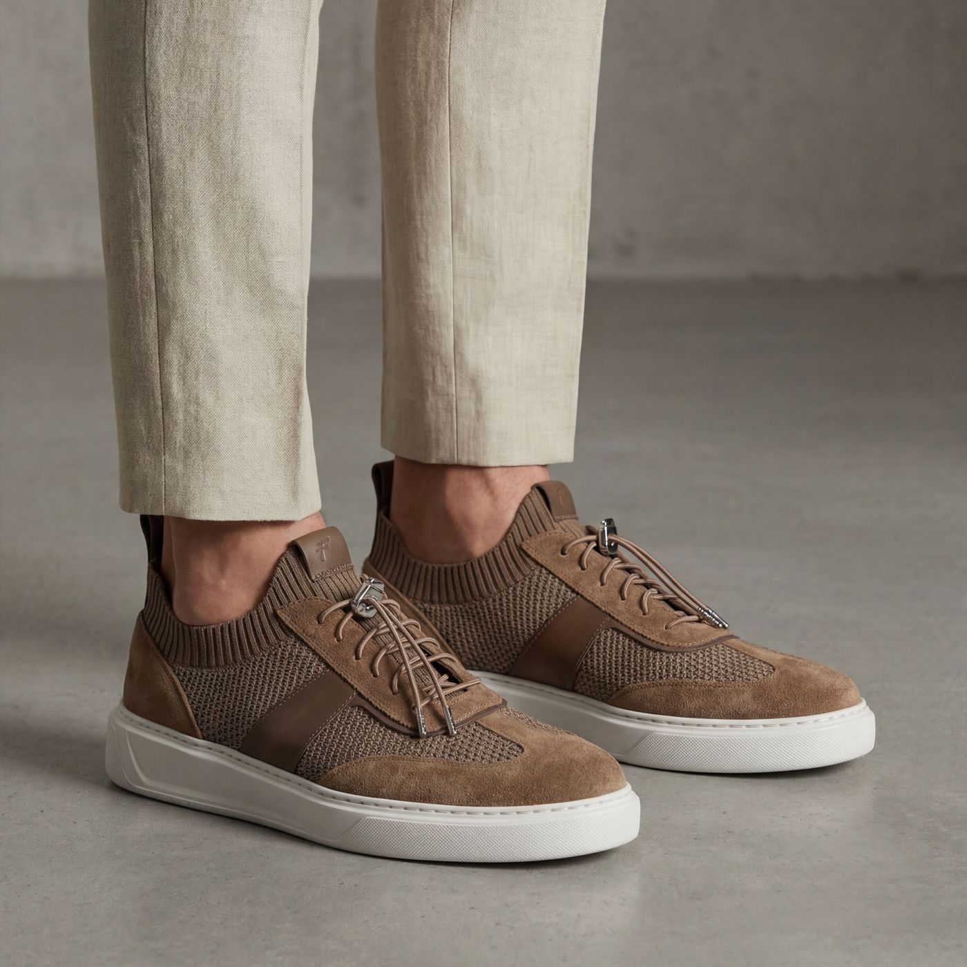 Sneaker Denver in maglia e camoscio tabacco