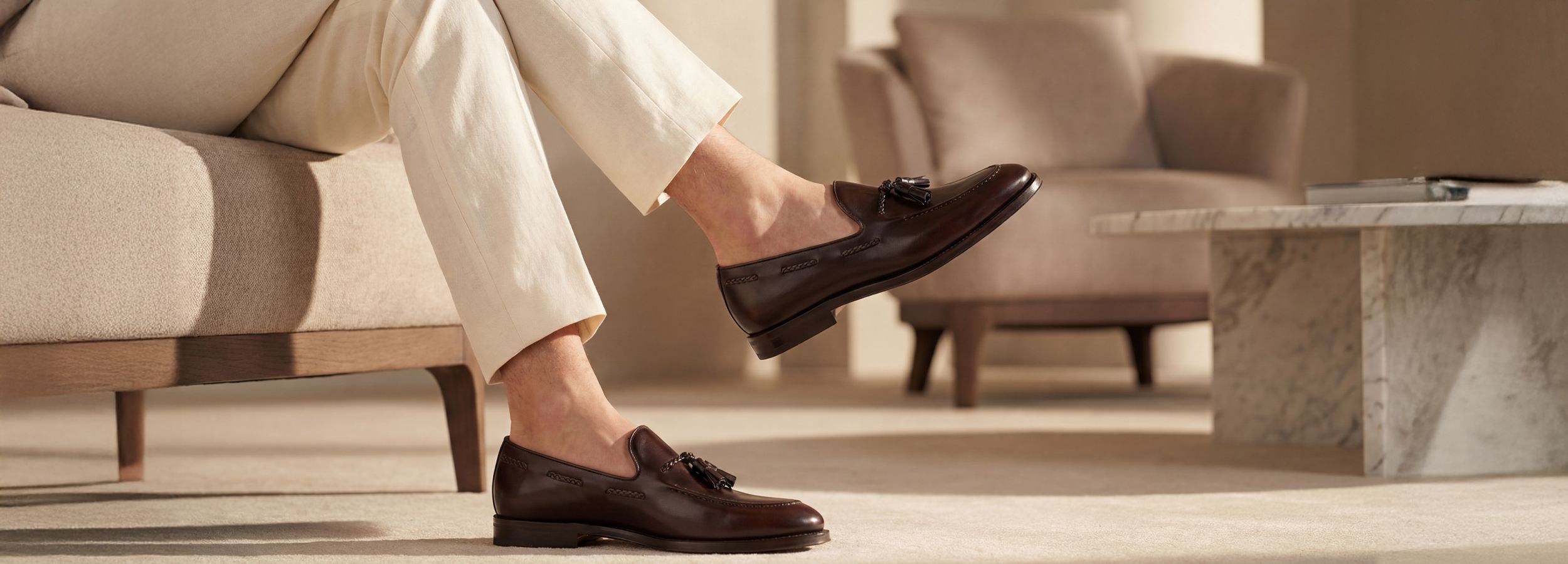 mocassino con nappine in vitello marrone scuro