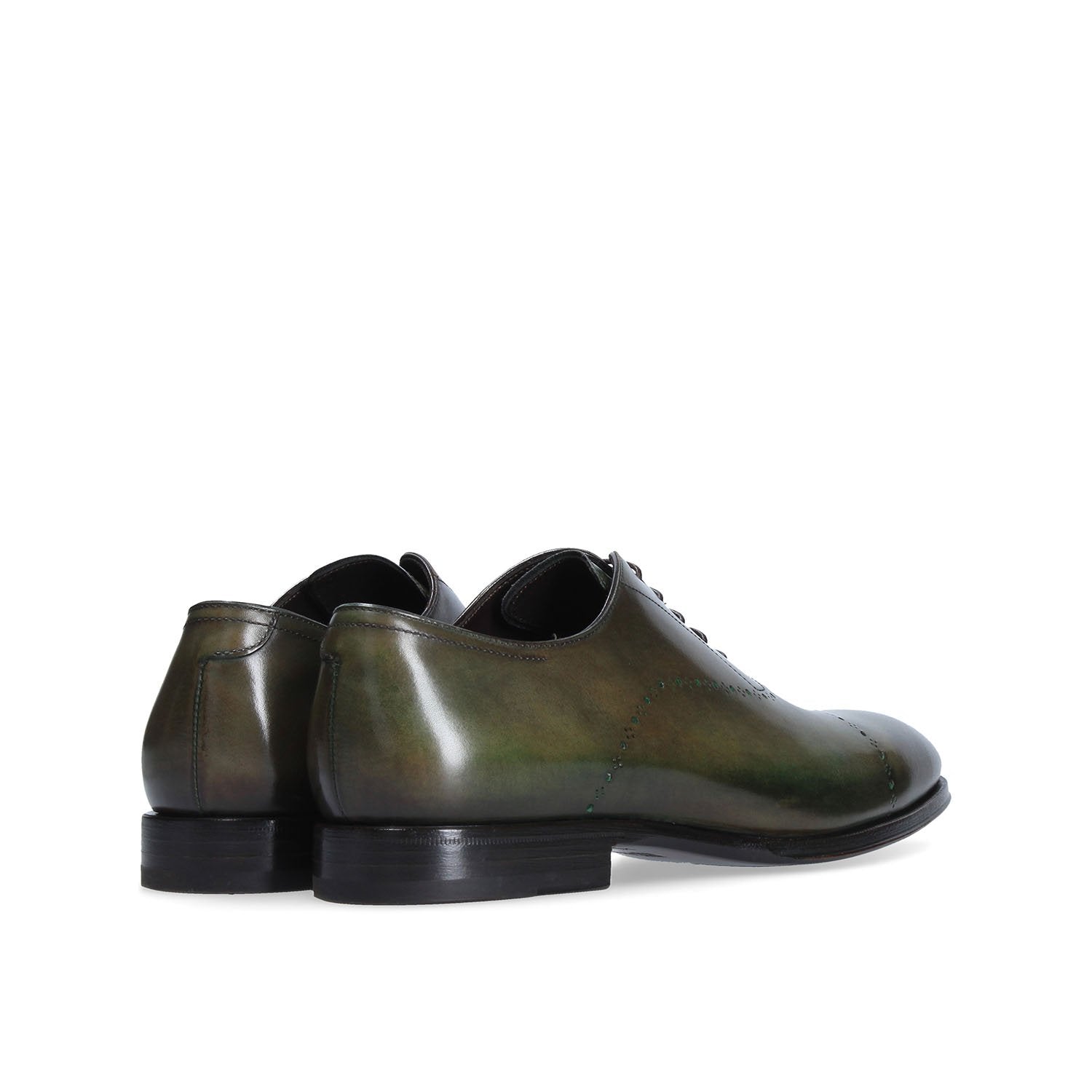 Francesina allacciata con bucature in vitello verde decolorato a mano modello Nantes vista retro