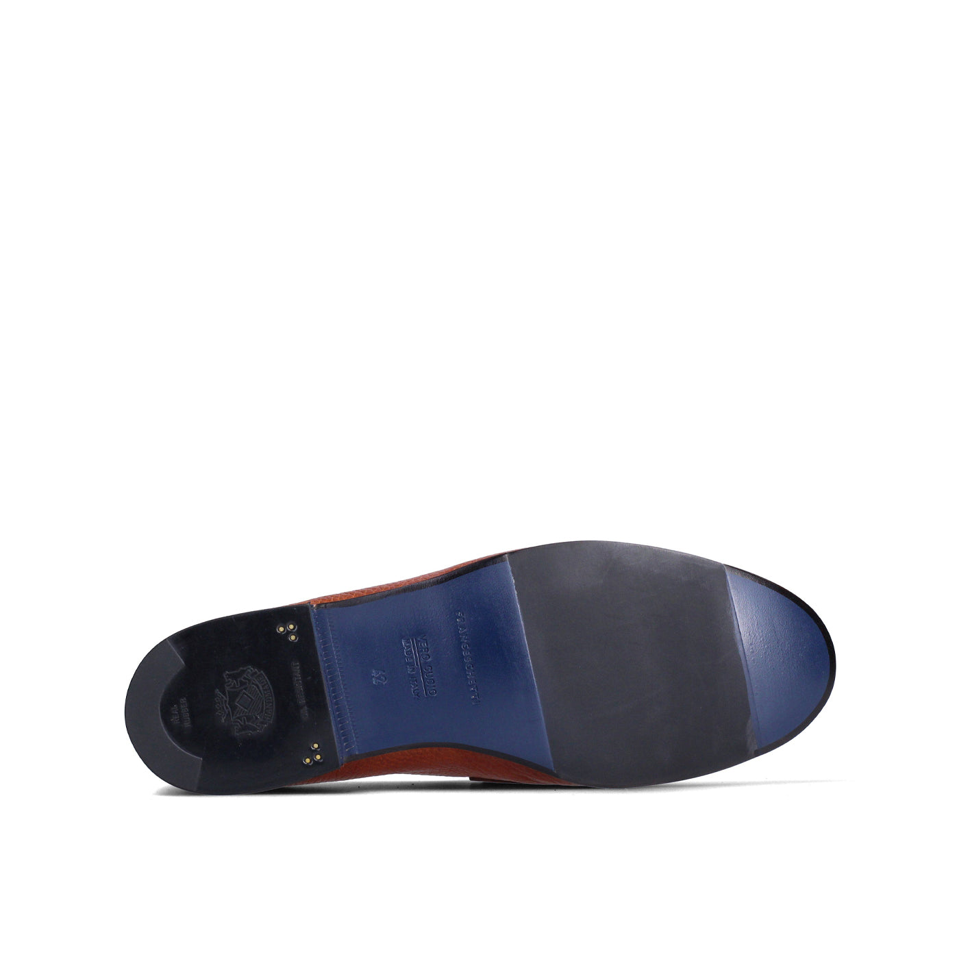 Fondo in cuoio blu con inietto antiscivolo della Pantofola con fascia alberto in cervo crust cuoio scuro