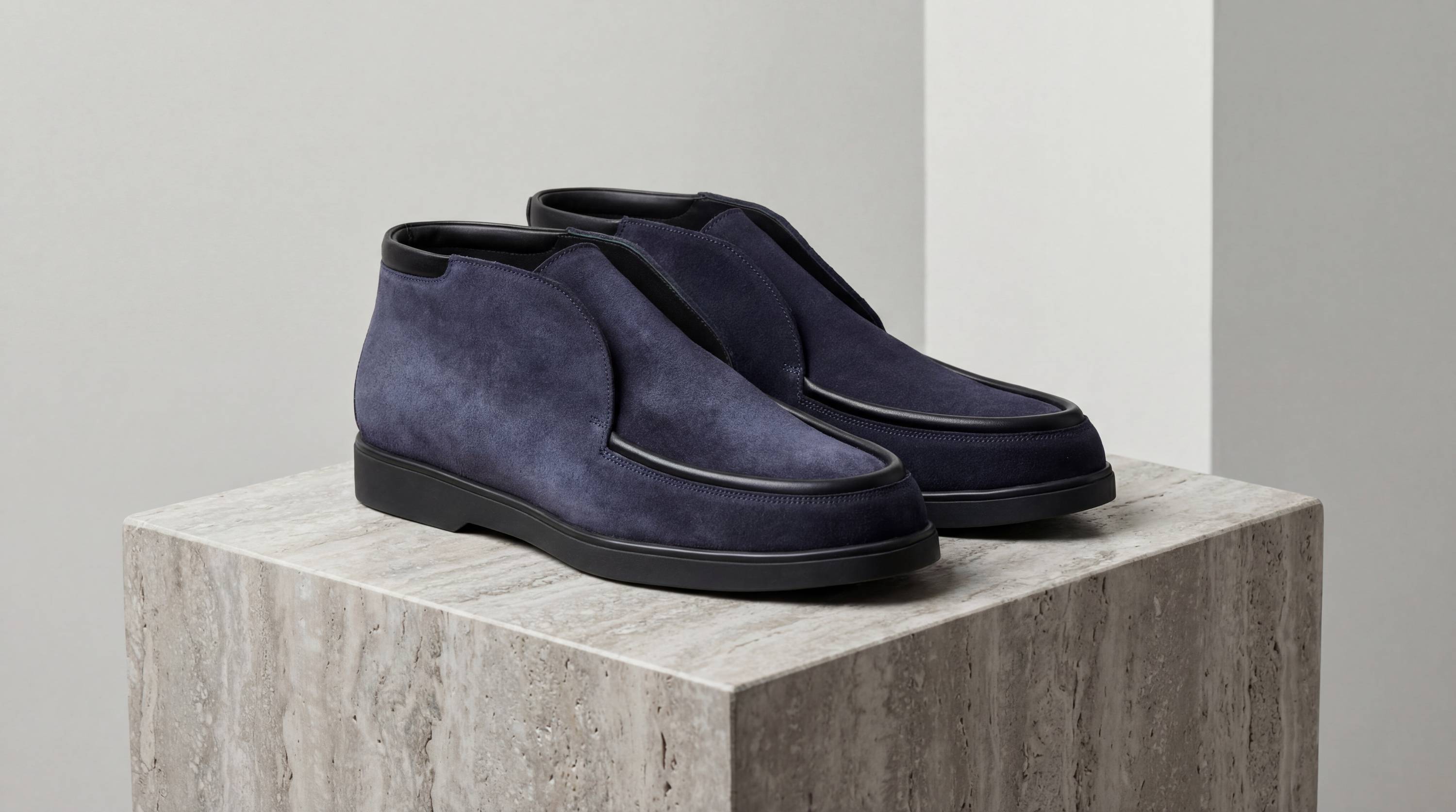 blue suede slip on ankle boot